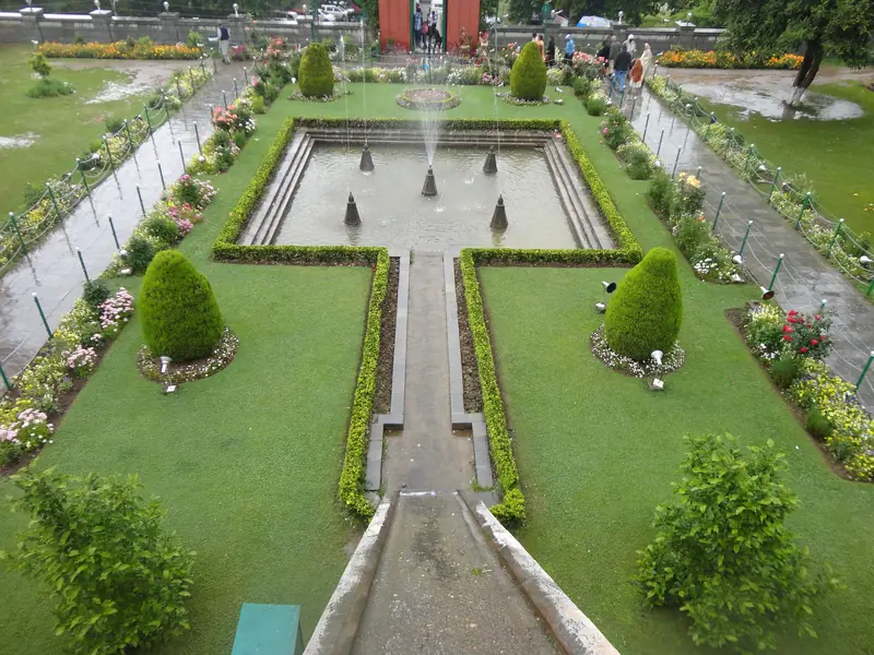 Terraces and water channel of Nishat Bagh in early spring